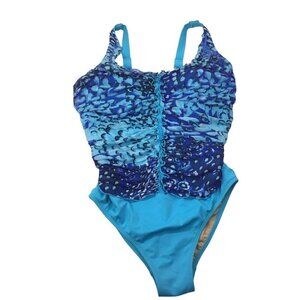 Mia Laguna Beach Amoena Sz 12DD One Piece Lined Turquoise Blue Padded Shelf Bra